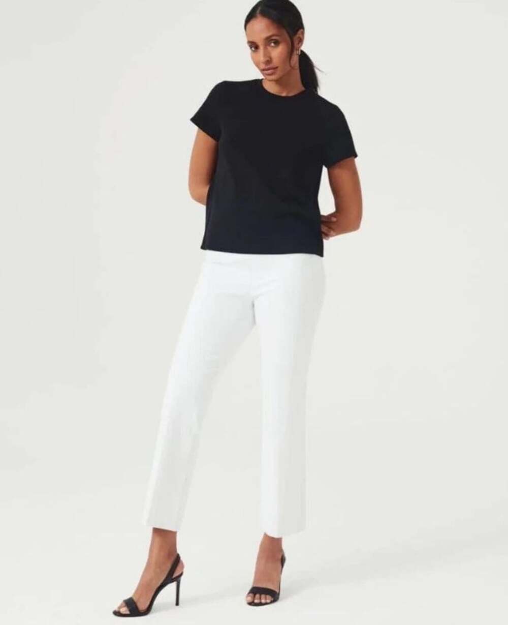 NEW Spanx On-the-Go Silver Linings Kick Flare Pants White SZ S/P
